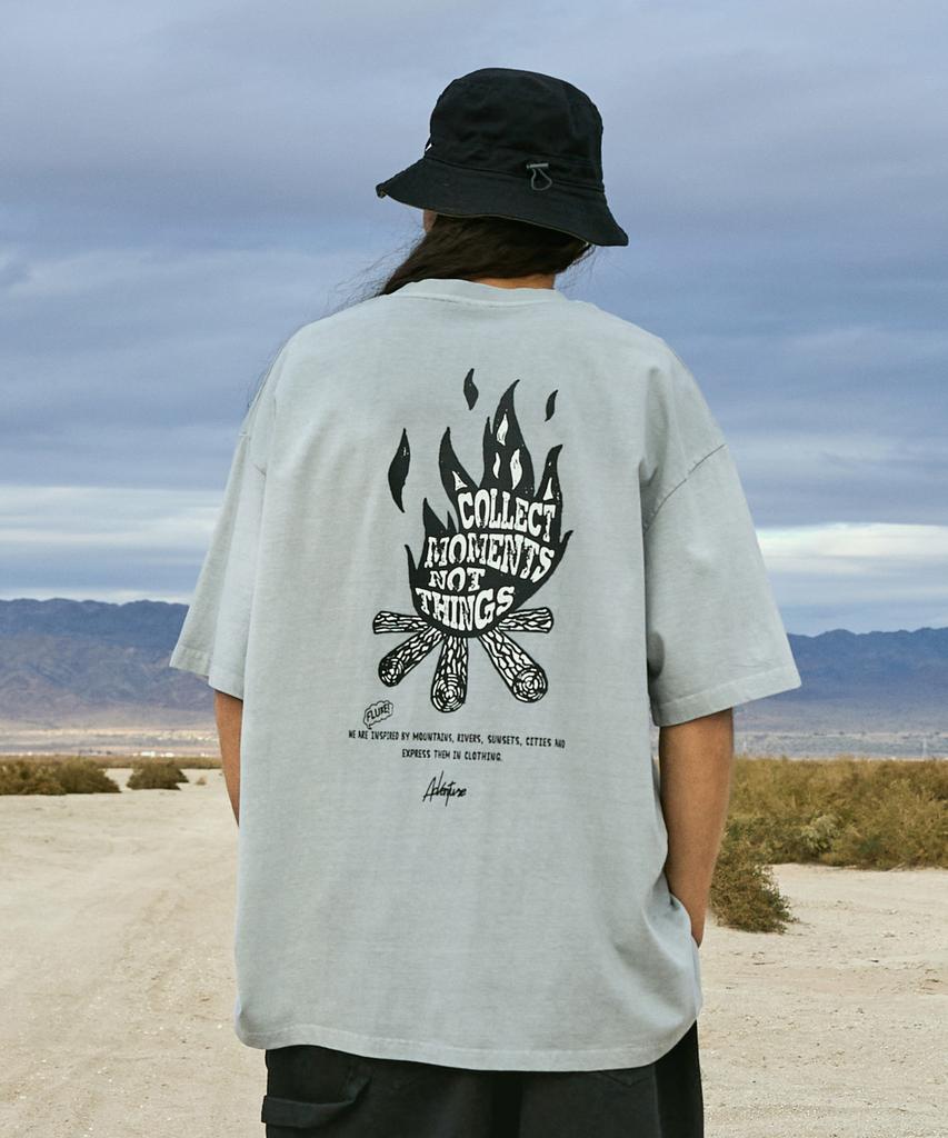 Peullukeu Camp Message Pigment Short Sleeve T-Shirt Light Gray Fst737