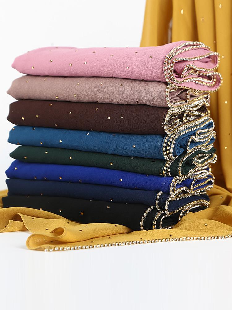 Chiffon Diamond Hijab Femme Musulman Women Sparkly Glitter Beach Wrap Silk Scarf Shawls Bandana Muffler Scarves Bufandas Mujer