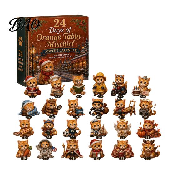 24 Day Countdown Surprise Magic Animal Advent Calendar, 24-Day Highland Cow/Cat/Sheep/Red Bird Acrylic Ornament Set, Unique Christmas Gifts for Her 2D