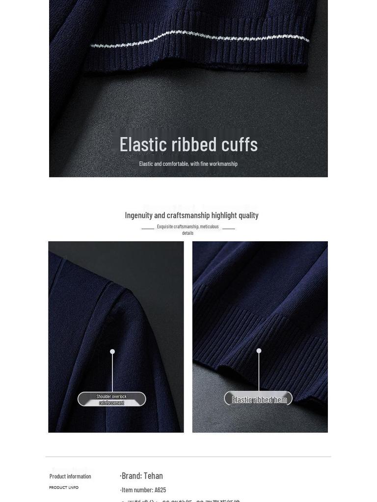 Men's Thick Knitted Color Block Striped Polo with Zip-Up and Turn-Down Collar