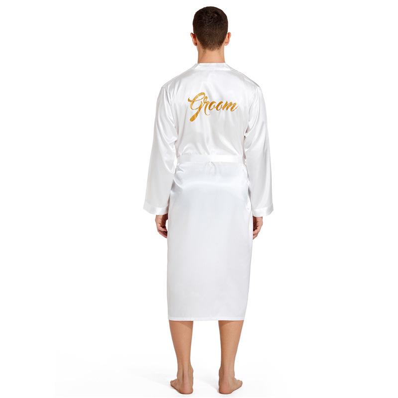 Men's Back Groom Groom Wedding Morning Robe Spring and Autumn Long Cardigan Home Nightgown Simulation Silk Can Be Worn Outside