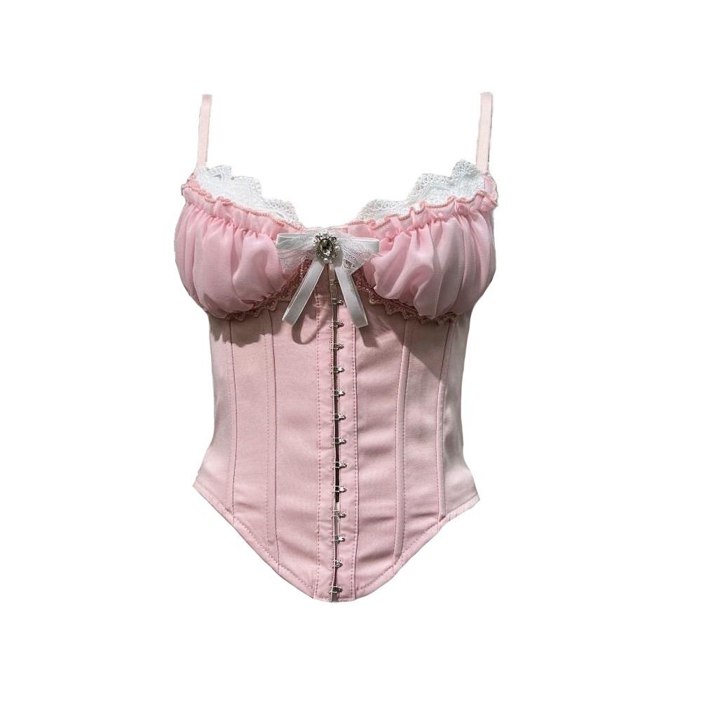 Ruffle Lace Flower Camisole Bowknot Suspender Vest Elegant Slim Crop Tops Travel