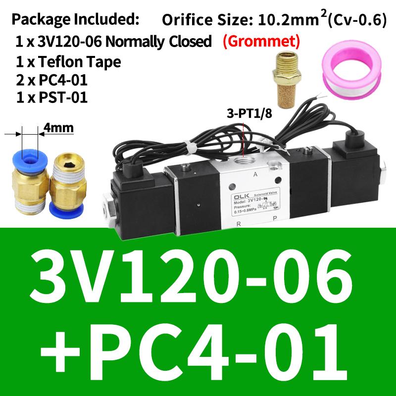1PCS 3V120-06 3V120-M5 Pneumatic Air Solenoid Valve 3/2 Way AC220V DC24V DC12V AC110V AC24V Normally Closed Valves