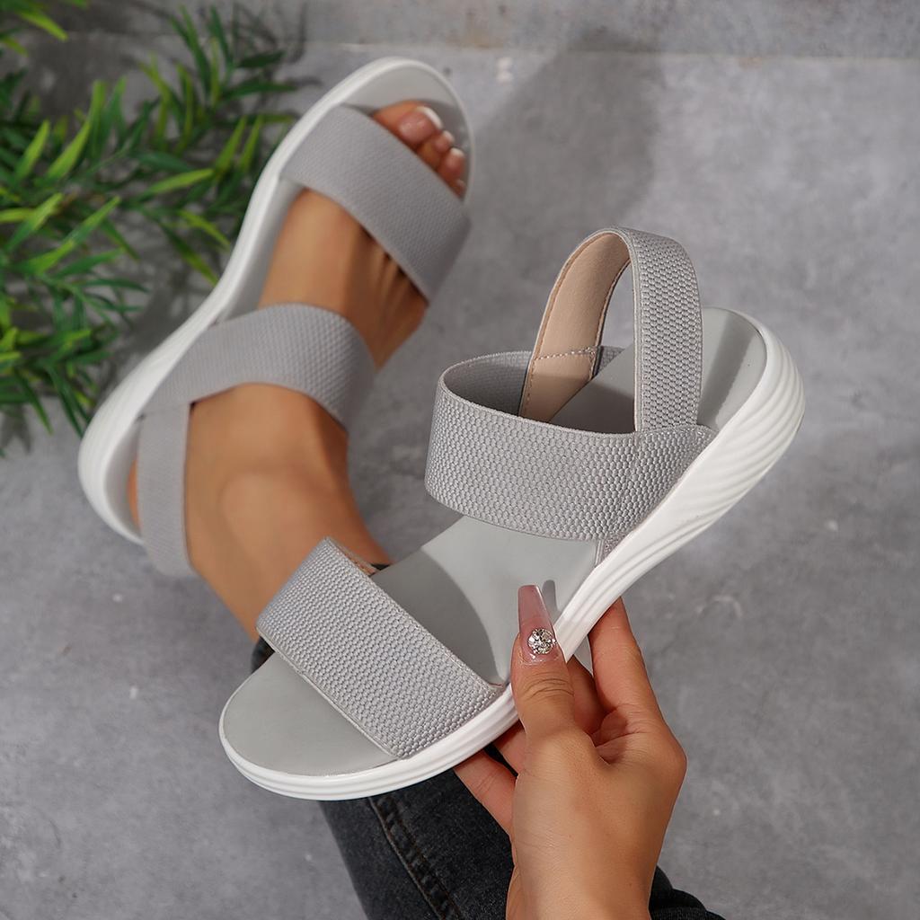 Mode Damen Strick Elastisches Tuch Keilsandalen Slip On Leichte Wandersandalen Damen Übergröße Bequeme Sommerschuhe Frau 2025