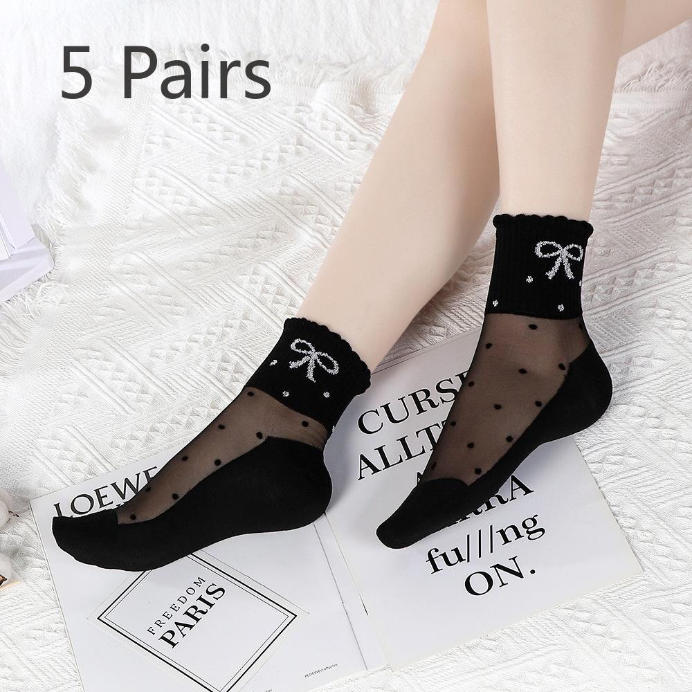 

5 пар женских весенне-летних носков-гольф нового стиля с различными видами горошка и бантами. 5 Pairs чёрный