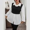 Women's Simple Contrast Color Shirt with Polo Collar Shirt