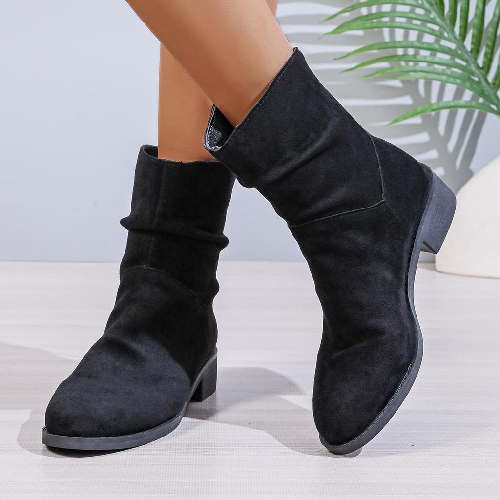 Woman Suede Ankle Boots Autumn New Fashion Thick Heels Back Zipper Boot Woman Design Chunky Heel Pointy Short Botas 2026