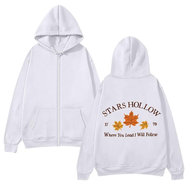 Unisex Zip-Up Hooded Sweatshirt With Print Design Casual Long Sleeve Pullover