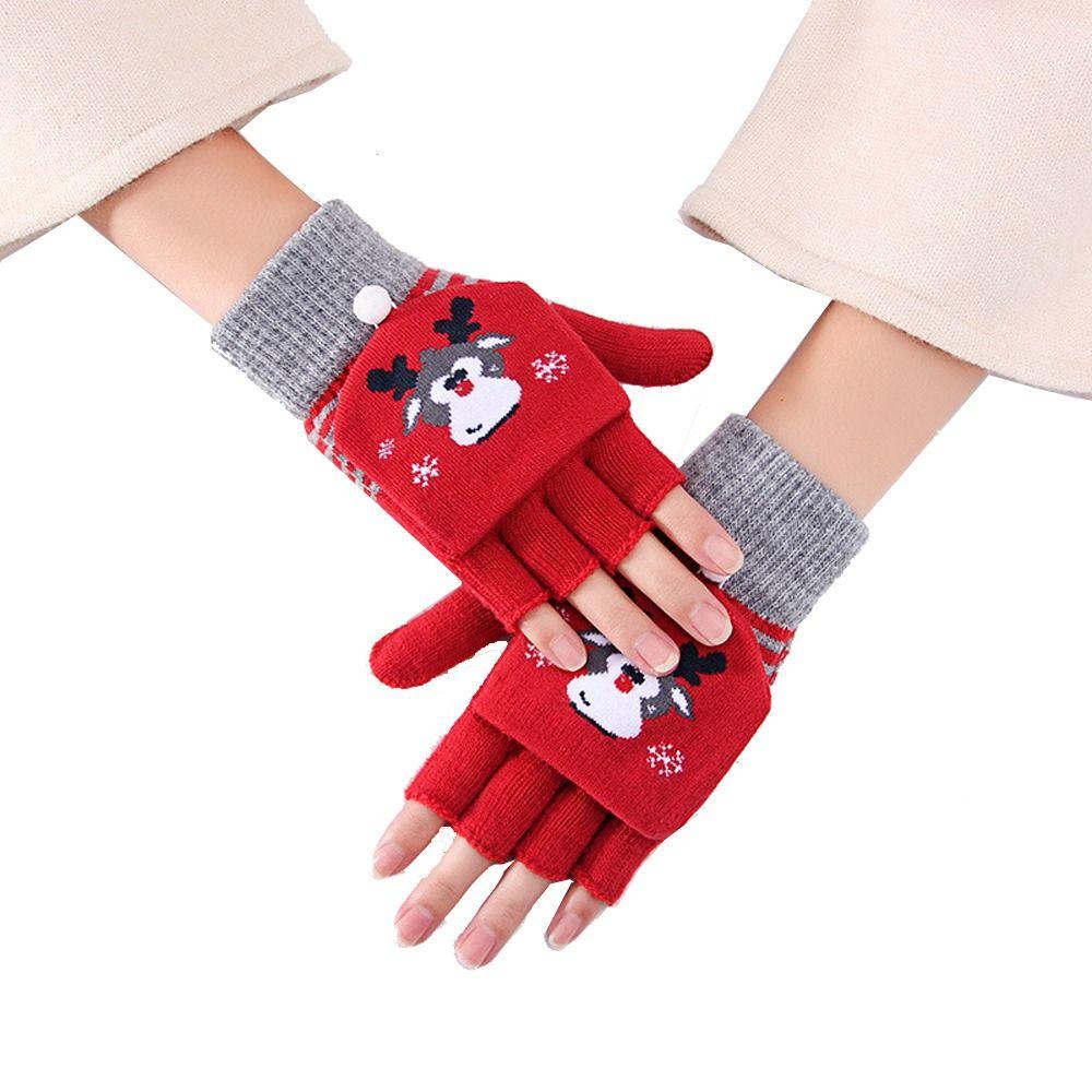 

Tree Elk Pattern Touch Screen Gloves Christmas Gloves Apparel Accessories Autumn Winter Gloves Women Knitted Flip Gloves