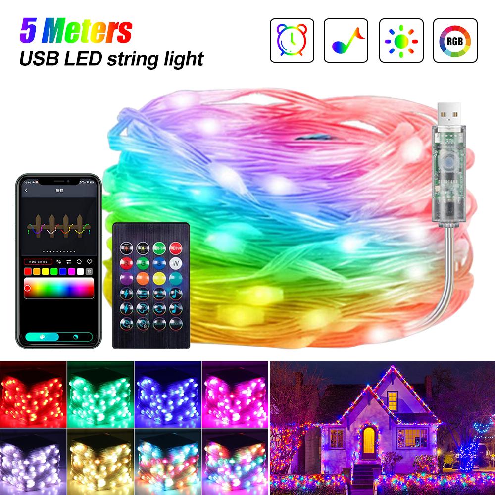 

5/10/15 метров USB светодиодная лента рождественские огни управление через приложение изменение цвета RGB гирлянда для вечеринки рождественское украшение