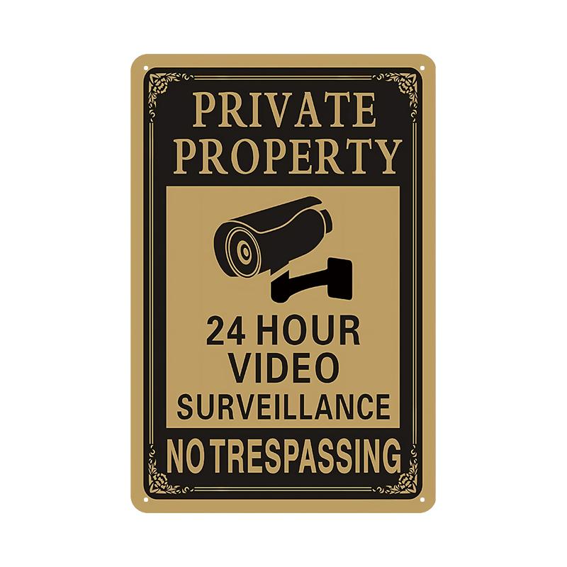 Vintage Tin Sign Retro Warning Metal Sign Video Surveillance Signs No Trespassing Sign Poster For Garage Home Man Cave Wall Deco