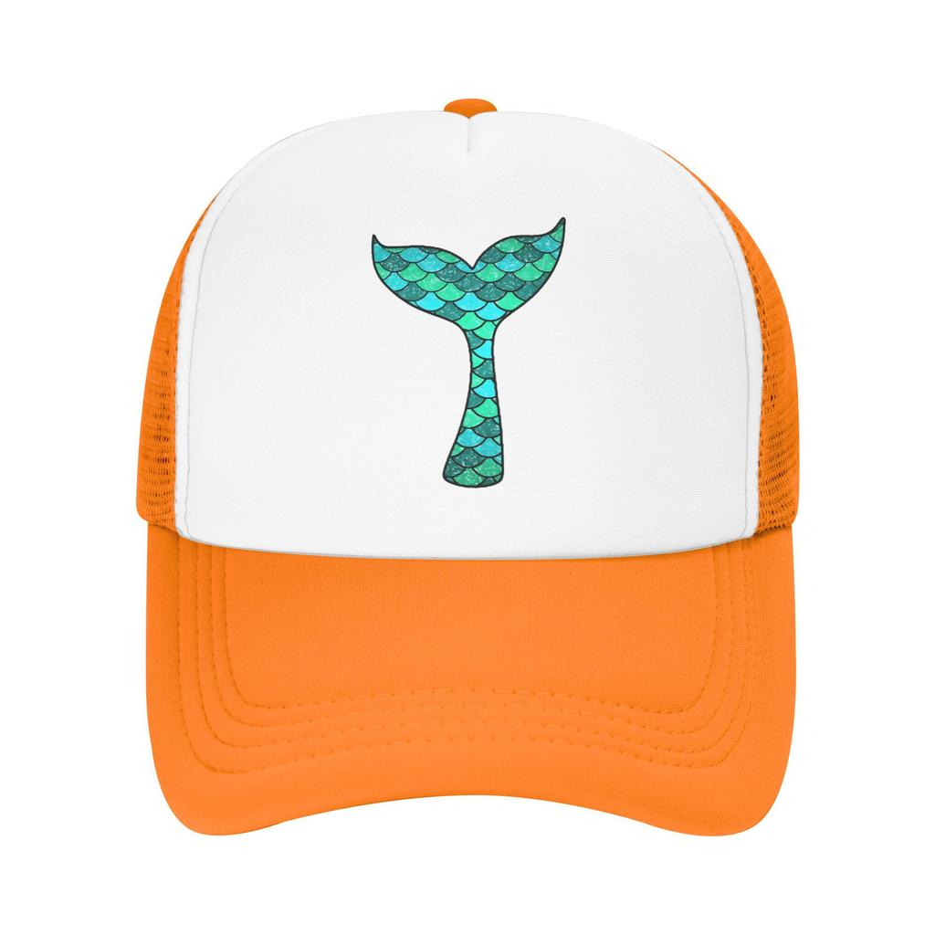 Mermaid Tail Print Trucker Hat Breathable Mesh Baseball Cap Black White Adjustable Casual Outdoor Headwear
