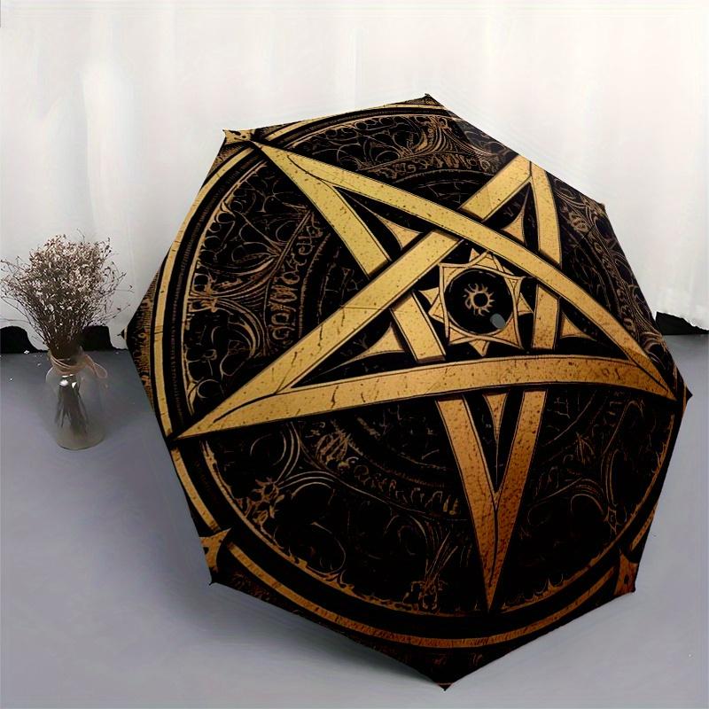 Golden Pentagram Symbol Tapestry Wall Hanging Decor Umbrella, Cute Umbrella with Cute Design, Portable 3-Fold Compact Umbrella for Men & Women, Valent