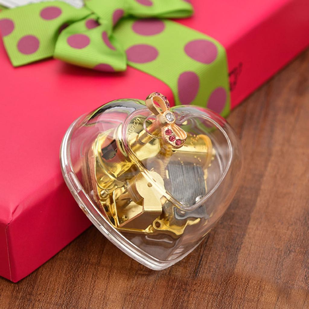 Heart Shape Music Box Hand Windup Octave Box Durability Acrylic for Bedroom Decoration Birthday Gift