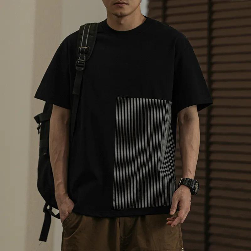 Men Color Block Striped Patchwork Short Sleeve T Shirt