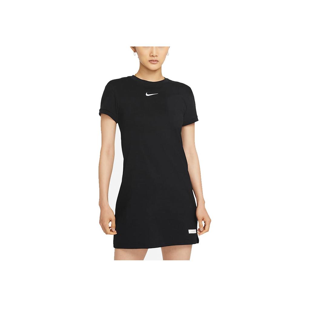 Nike Sportswear Icon Clash Embroidered Small Logo Solid Color Slim Fit Sports Casual Round Neck Knit A-Line Short Sleeve Dress DD5045-010