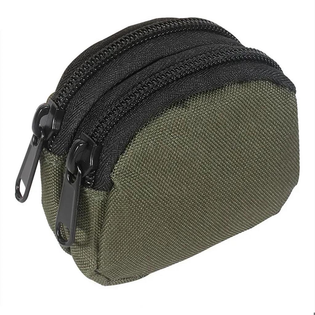 1pc-Nylon Double Zipper Pocket Coin Purse Men Outdoor Pouch Lightweight Small Card Holder Keys Storage Belt Waist Bag