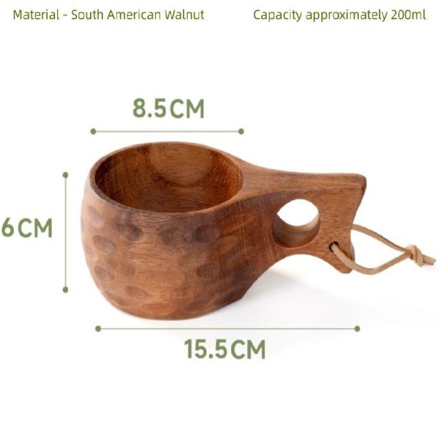 Nordic Style Finland Wooden Mug, Handmade Outdoor Camping Travel Coffee Beer Cup Portable Drinkware