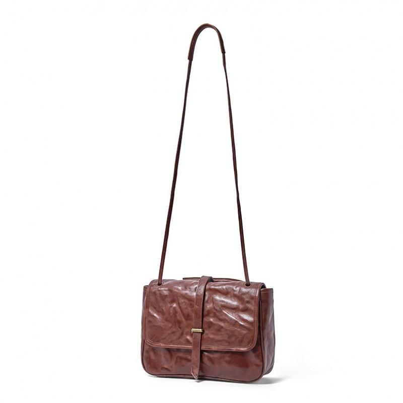 Real Leather Women's Bag Commuting Shoulder Fashionable Retro Mailman Tree Cream Vegetable Tanned Cowhide Crossbody