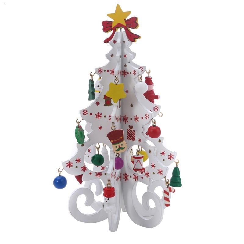 Handmade Stereo Wooden Christmas Tree White/Green/Gold Christmas Tree Children's Layout Christmas Decorations Ornaments