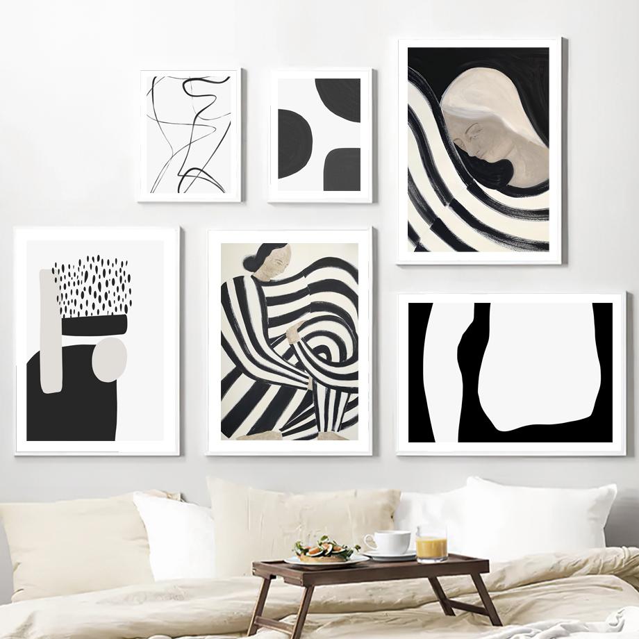 Abstrakt linje Geometrisk färgblock kurva nordiska affischer och tryck Väggkonst Canvasmålning Väggbilder för vardagsrumsinredning