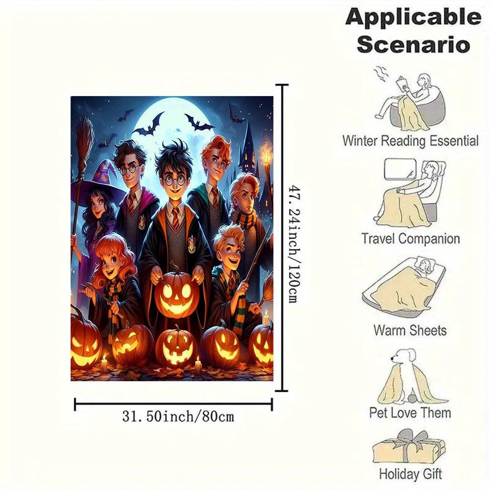 Halloween Wizard Party Decorations: Pumpkin Lanterns & Broomsticks SetBlanket Flannel for Sofa, Bed, Travel, Camping, Office, Couch, Chair