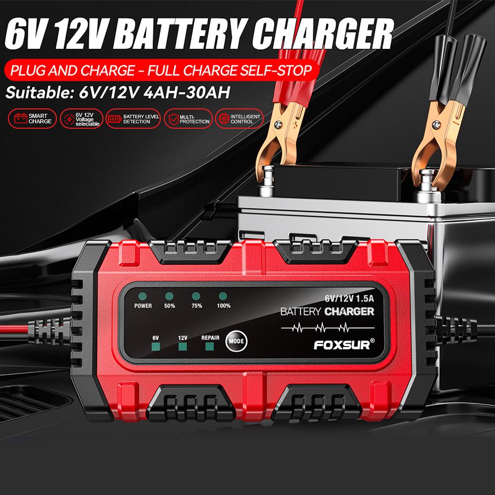 Full Intelligent Intelligent Pulse Repair Lead-Acid Battery Charger Car Motorcycle Battery 6V/12V 1.5A Multiple Protection Full Charge Self-stop