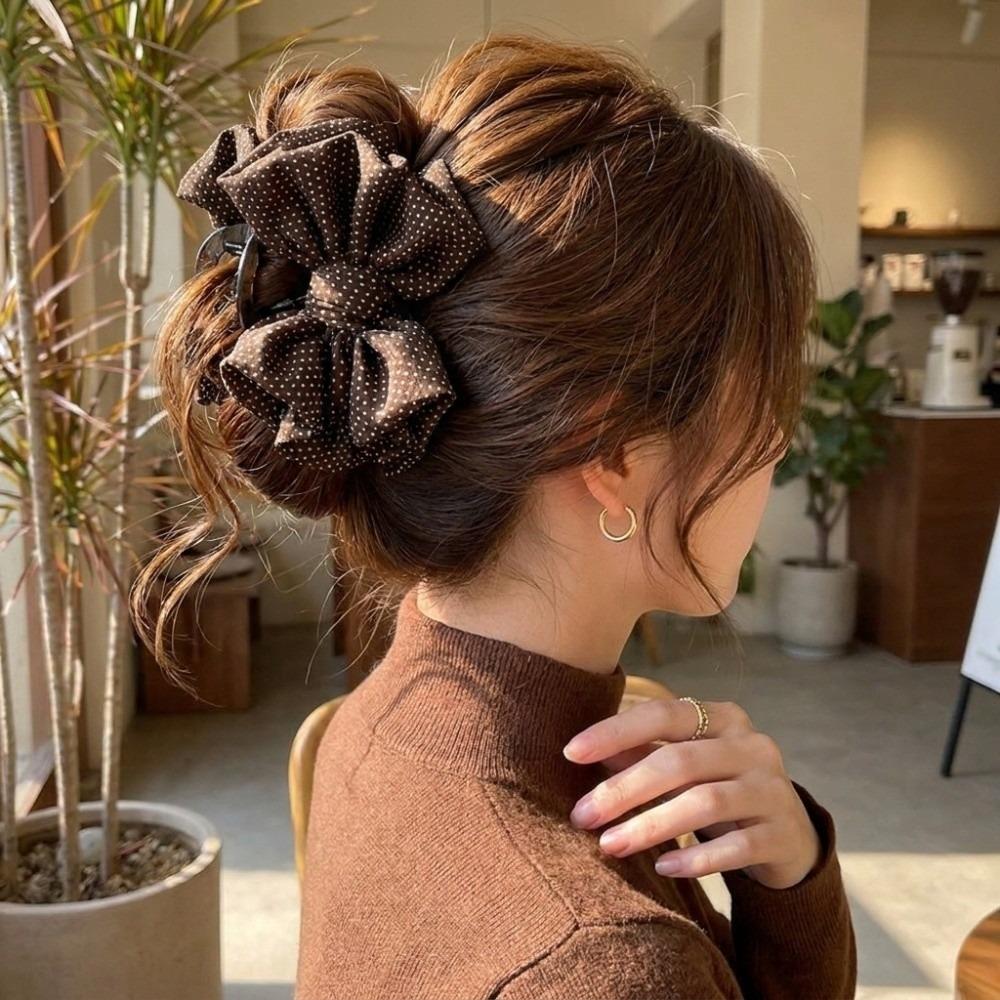 2pcs Bow Shark Clip Polka Dot Banana Hair Clip New Style Hair Claw Clip Set Women