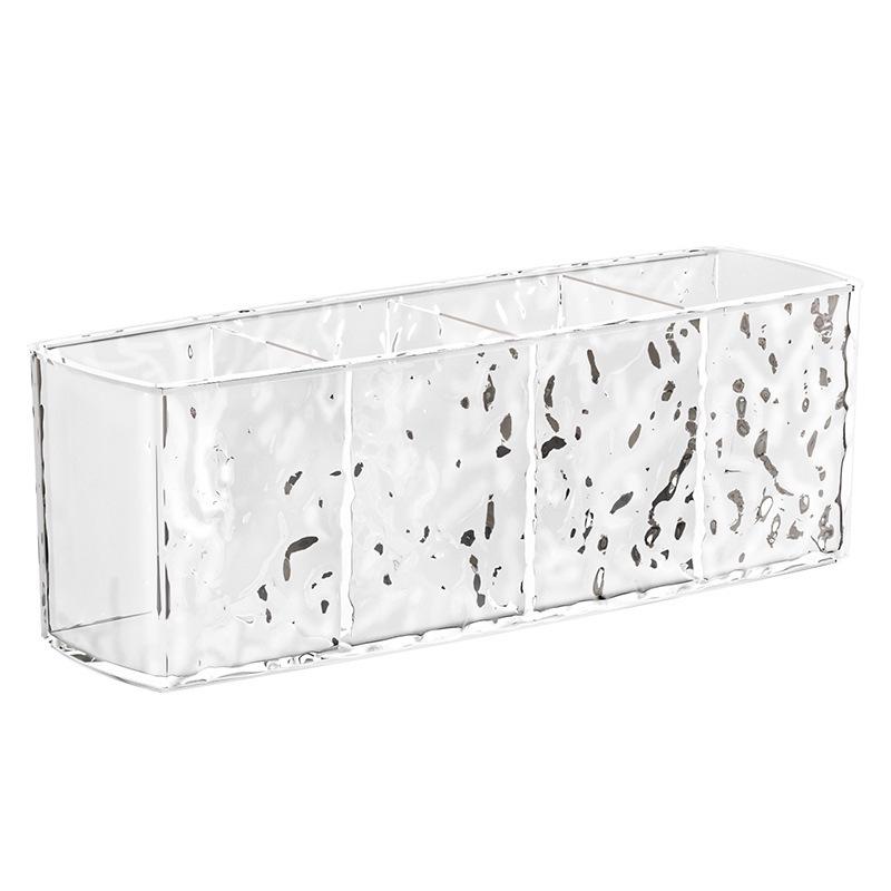 Lux Water Ripple Cosmetic Organizer with Mirror: Rectangular Divided Box for Lipstick & Eyebrow Pencil Storage.