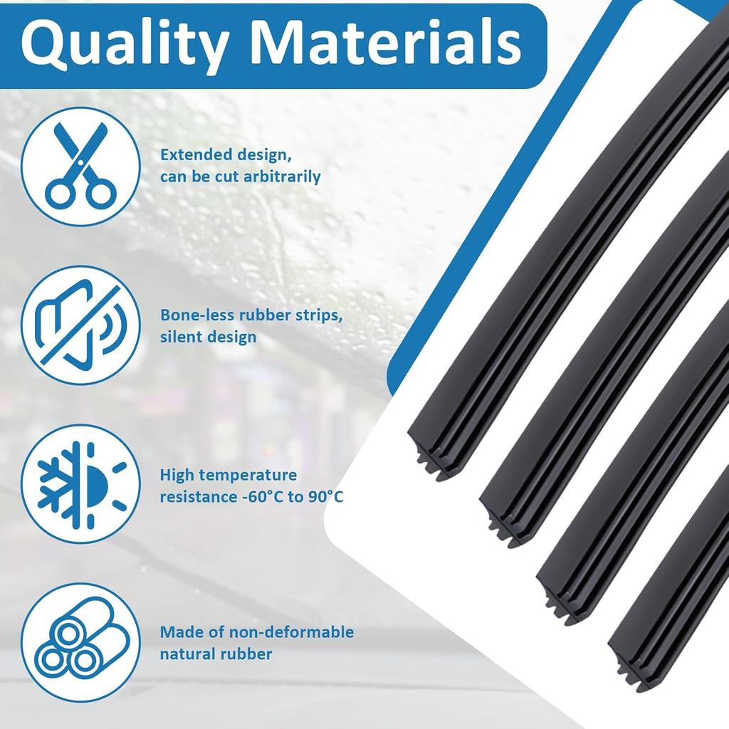 BFXM 4Pcs Wiper Blade Refill, 28 Inch DIY Adjustable Wiper Blade Refill | Universal Replacement for Front and Rear Windshield Wiper Baldes Rubber