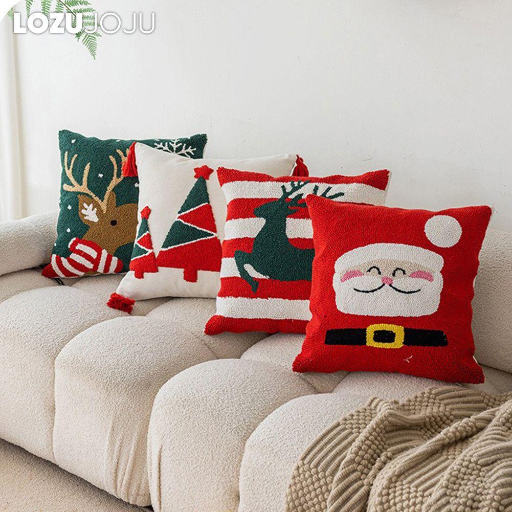 1PC LOZUJOJU Christmas Style Pillowcase Exquisite and Soft Embroidered Cushion Cover for Sofa Living Room Bedroom Home Decor Party Decorations