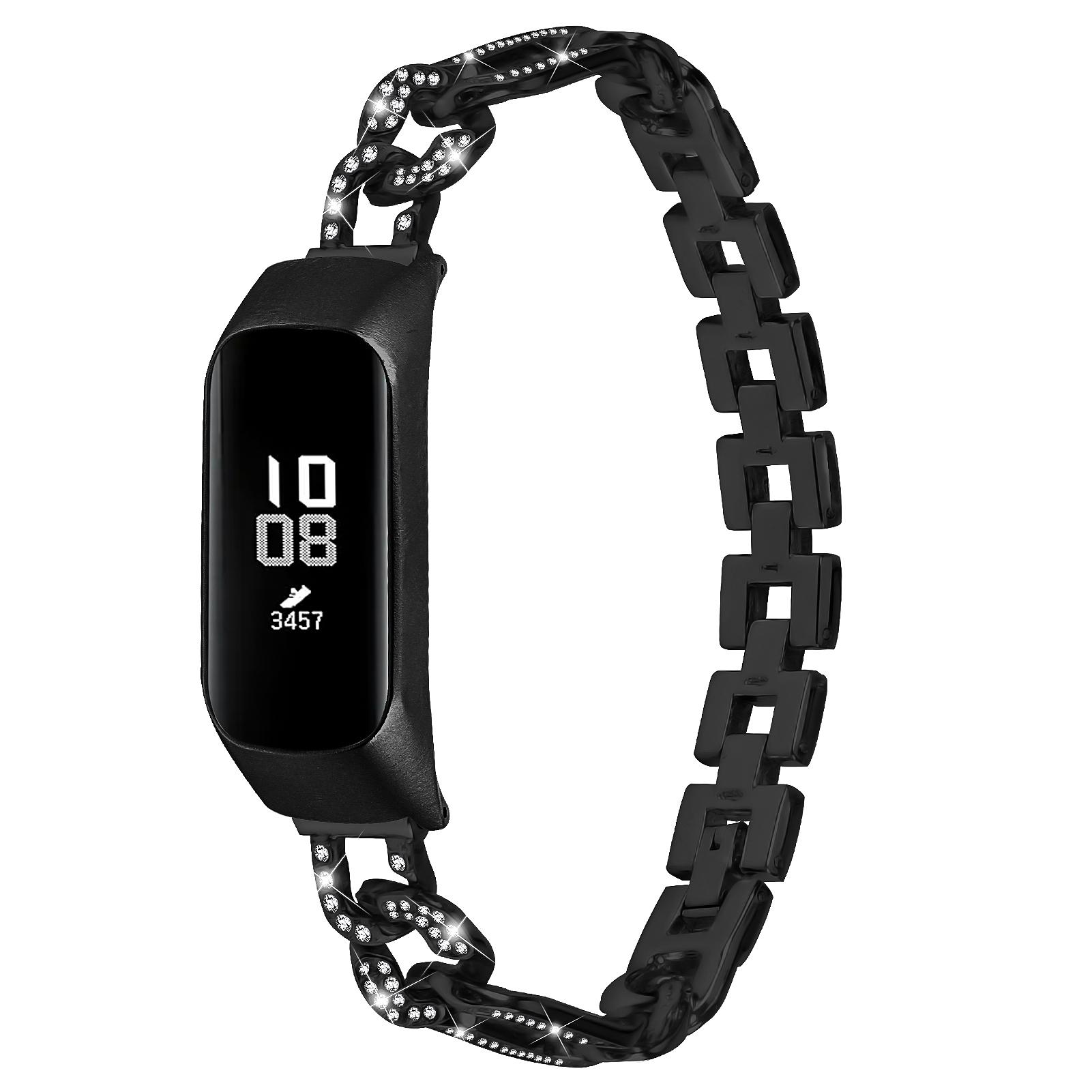 

Ремешок для часов для Samsung Galaxy Fit-e SM-R375, Ремешок для часов из сплава с браслетом, украшенный стразами Black