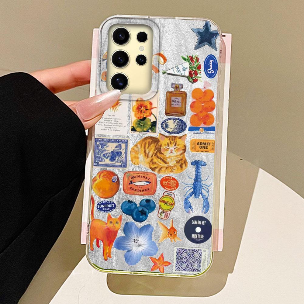 

Marine Animal Flower Feather Texture Phone Case for Samsung Galaxy S25 Edge S24 S23 S22 S21 S20 FE Plus Ultra Shell Bags Cover Samsung Galaxy S24-S25 Plus білий