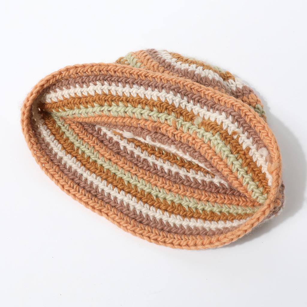 Pure Hand-Woven Bucket Hat Summer Rainbow Color Splicing Straw Hat Hollow Crochet Hat Foldable Sunshade Basin Hat