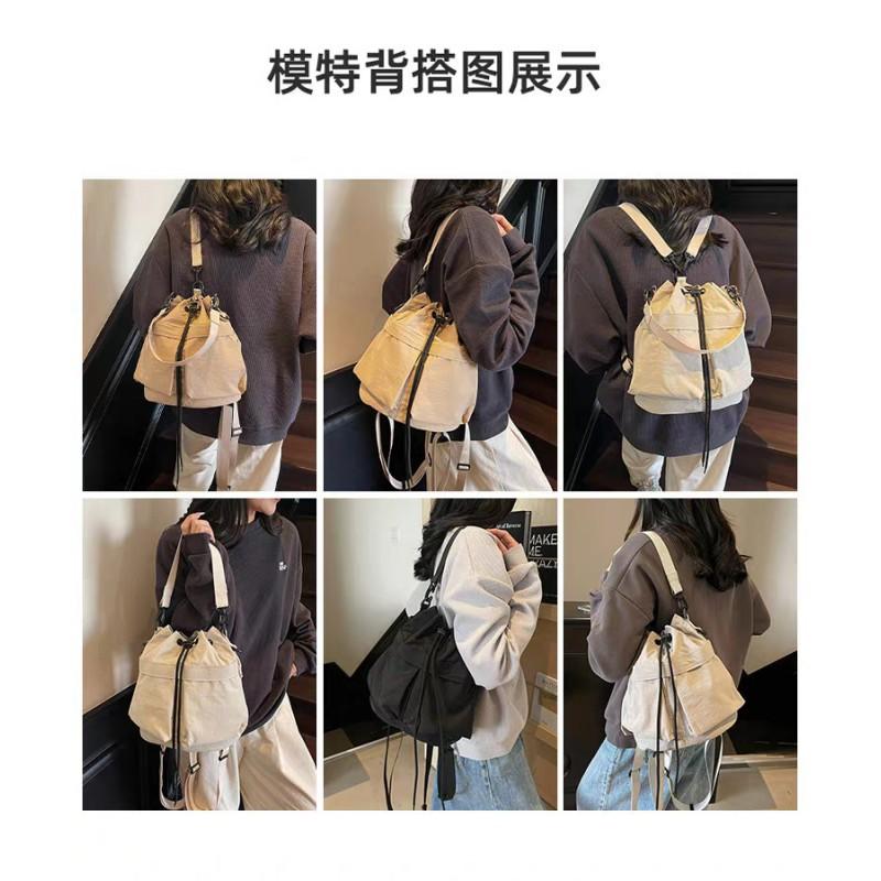 Canvas Bag Women's Niche Design One-shoulder Bucket Korean Style Ins Multi-function Backpack