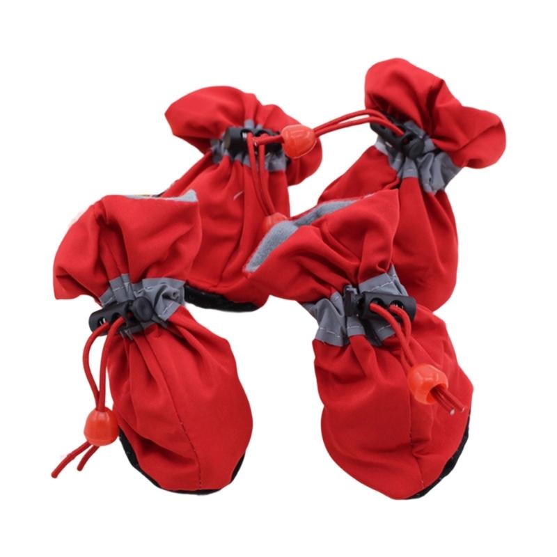 

4Pcs Dog Socks Feet Cover Protective Dogs Shoes Booties with Adjustable Drawstring красный