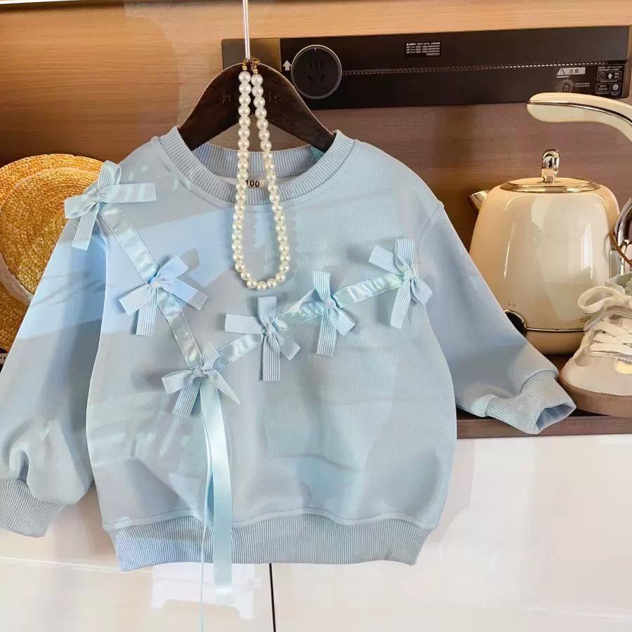 

Spring & Autumn Bow Tie Long Sleeve Sweatshirt with Pleated Skirt for Girls Size 110