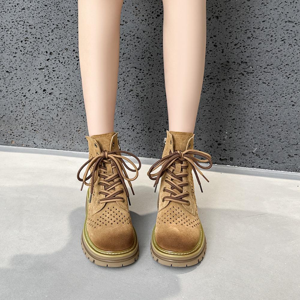 2025 Summer New Women's Soft Leather Hollowed-Out  Boots - Retro Ankle Boots
