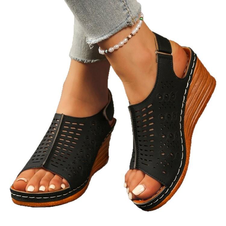 Large Size Wedge Sandals Women's Summer New Hollow Velcro Sandals