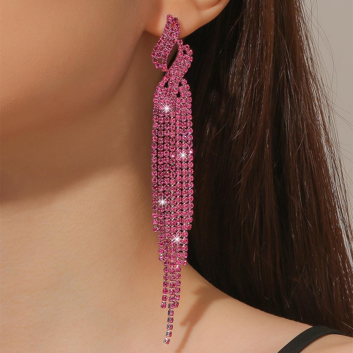 

Elegant Rhinestone Long Tassel Earrings - Shiny Full Diamond Design for Women