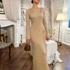 2025 Autumn Women's Loose Knit Dress - Long Sleeve Round Neck with Hip-Wrapping