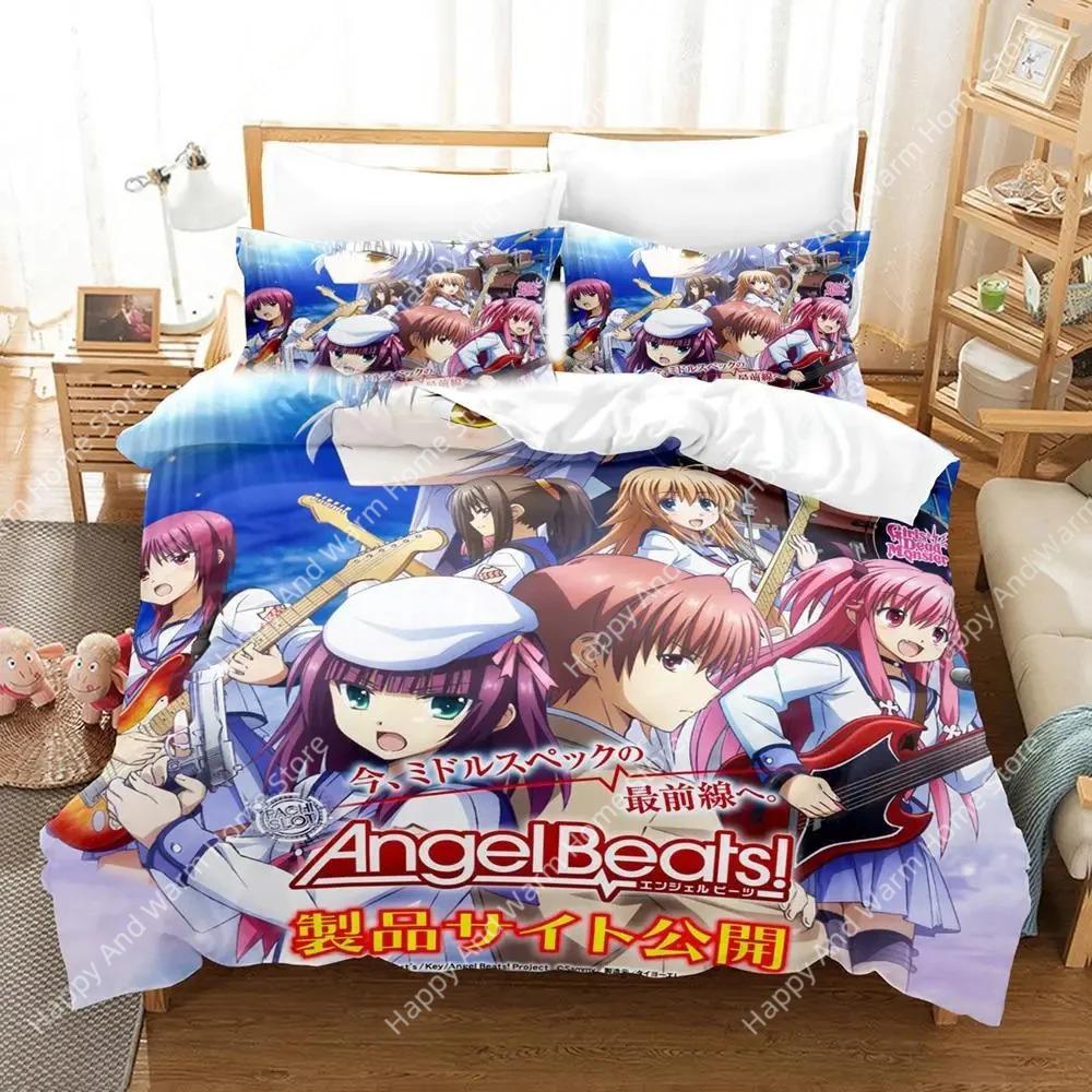 3D Print Anime Angel Beats Beding Set Soft Duvet Cover Bed Linen Set Comfortable Quilt Cover Pilowcase Warm Comforter King Quen Sized Dimensions Young