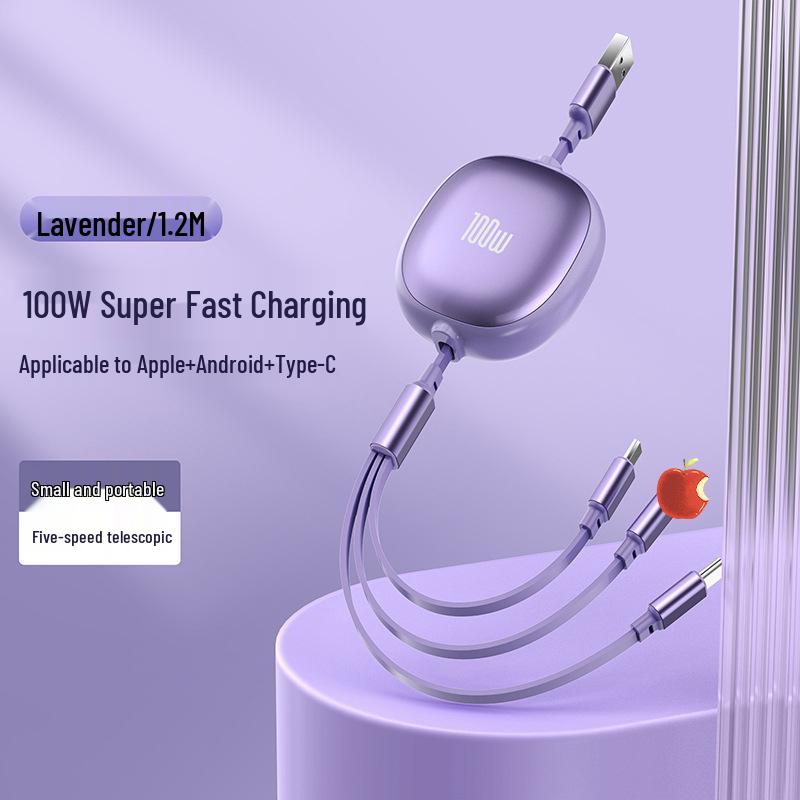 100W Retractable 3-in-1 Fast Charging Cable with Custom Logo