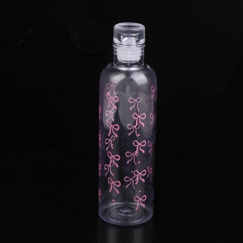 Kawaii Bow Plastic Water Bottle With Time Scale Transparent Water Cup For Outdoor Sports Drinking 500Ml Juice Milk Water Bottle