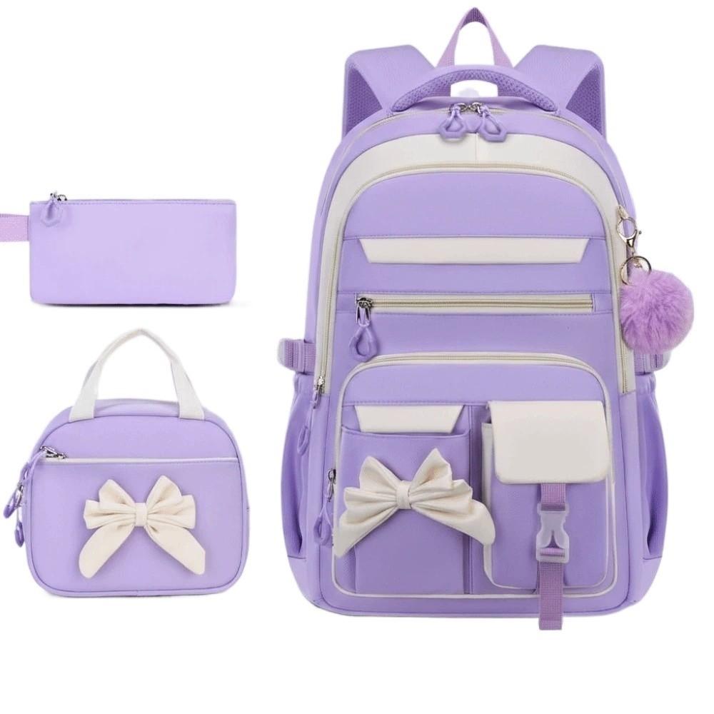 Zaino a tre pezzi per la scuola Zaino casual per studenti Zaino in nylon leggero con fiocco Quotidiano