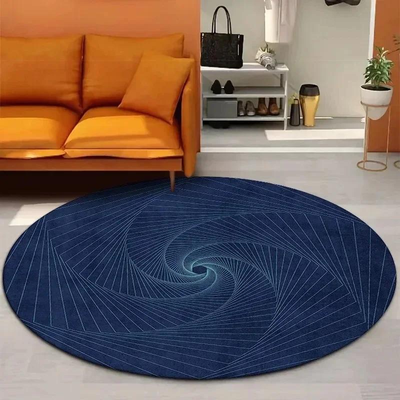 Crystal Velvet Psychedelic Round Rug, Abstract Geometric Illusion Print Non Slip Floor Mat for Living Room, Bedroom, Sofa Decor