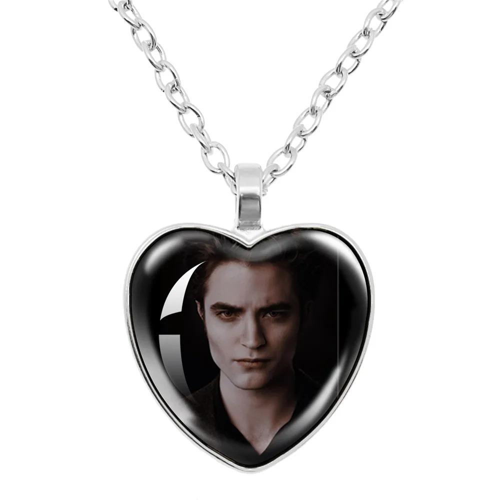 Twilight Movie Necklace Vampire Bella Edward Jacob Renesmee Character Glass Heart Pendant Necklace Men Women Jewelry Gift