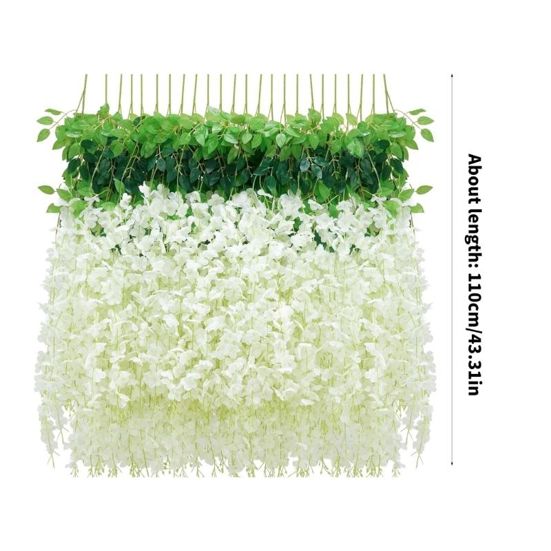 12Pcs Realistic Wisterias Artificial Flower For Home Wedding Party Decoration Durable Plastic Hanging Stem