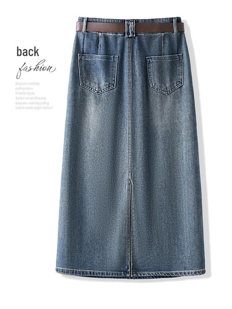 Saia Midi Jeans A-Line Retrô Chique - Cintura Alta, Slim Fit, Confortável e Estilosa, Estilo Coreano Primavera 2026