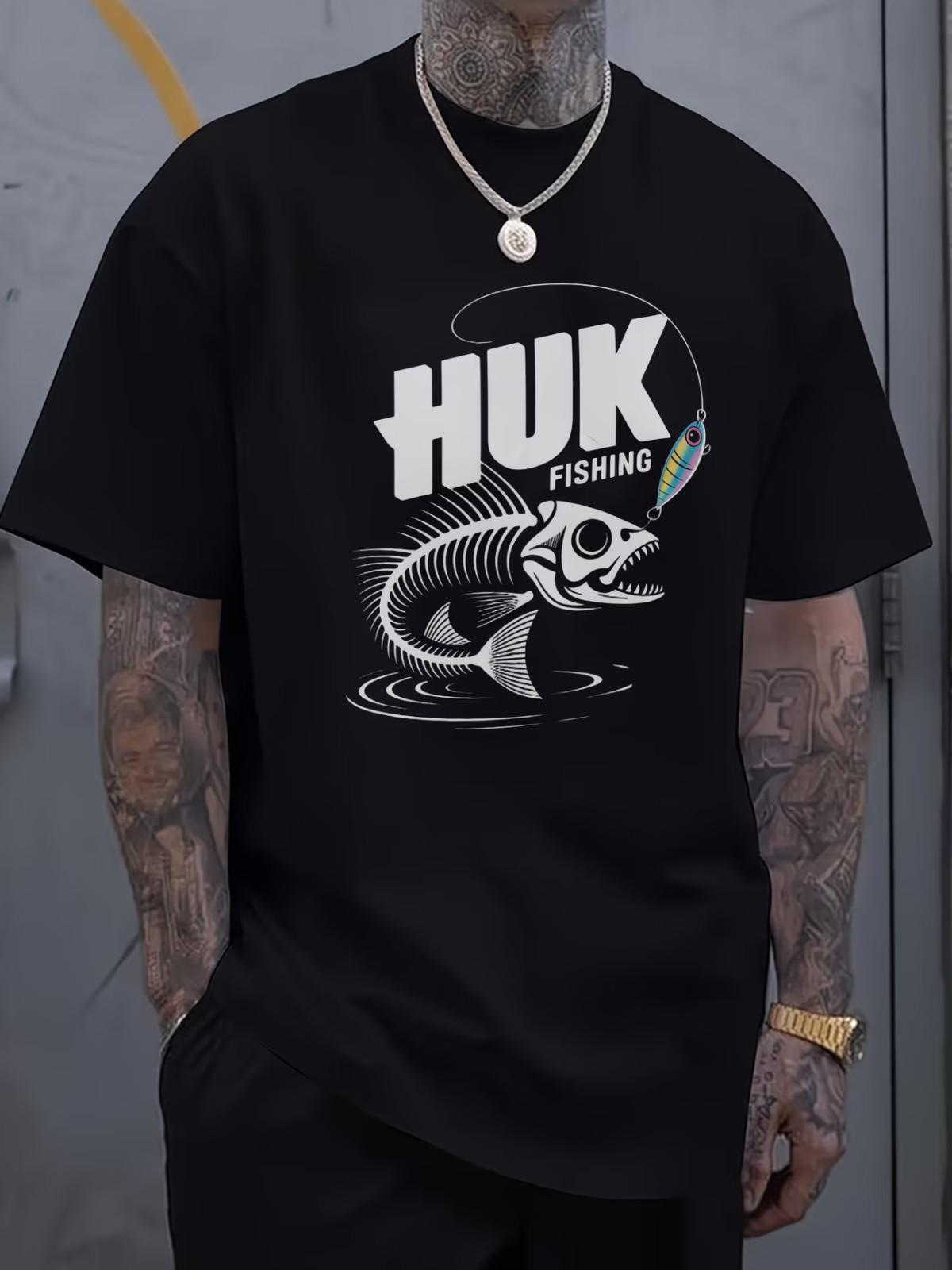 Men s Black HUK Fishing Graphic Print T-Shirt - Summer Casual Short S разноцветный